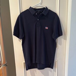 Navy Polo Shirt with Flag Patch